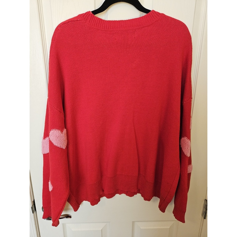 NWT 33 Degrees Red Knit Cardigan Sweater W/Pink Hearts and Sparkly Buttons, 3X - Picture 3 of 7